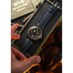 Avi-8 Montre Automatique|Montre Cuir<Montre Homme Spitfire Smith Automatic - AV-4090-05 Bracelet Cuir Bleu