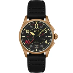 Avi-8 Montre Cuir<Montre Homme Spitfire Lock Chronograph D-Day 80 Limited Edition - AV-4089-0A Bracelet Cuir Noir