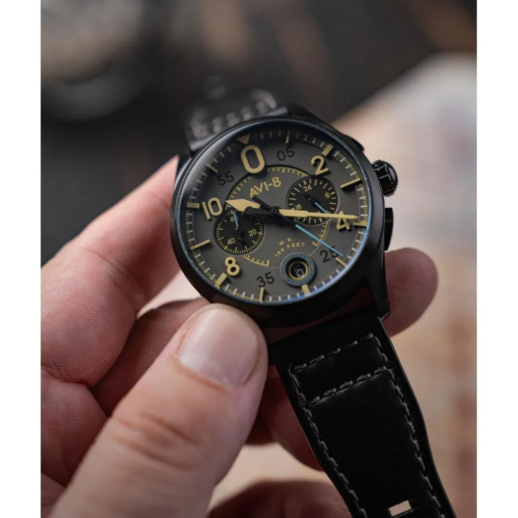Avi-8 Montre Cuir<Montre Homme Spitfire Lock Chronograph - AV-4089-08 Bracelet Cuir Noir