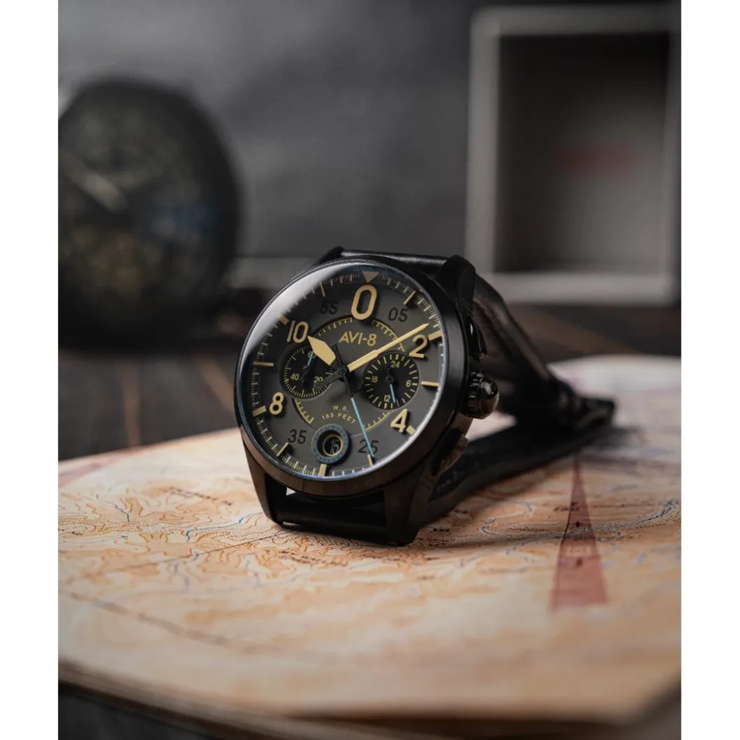 Avi-8 Montre Cuir<Montre Homme Spitfire Lock Chronograph - AV-4089-08 Bracelet Cuir Noir