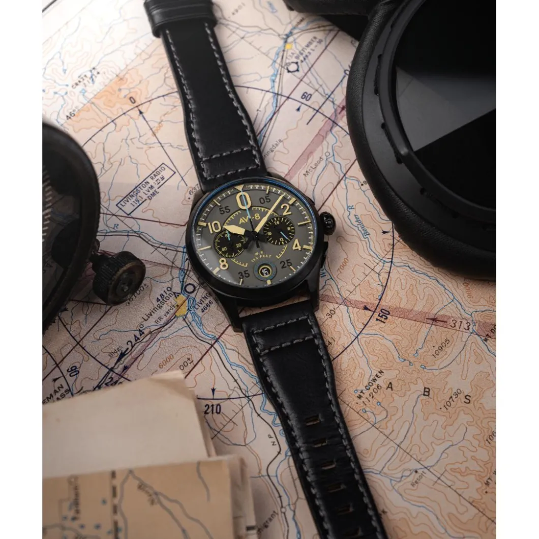 Avi-8 Montre Cuir<Montre Homme Spitfire Lock Chronograph - AV-4089-08 Bracelet Cuir Noir