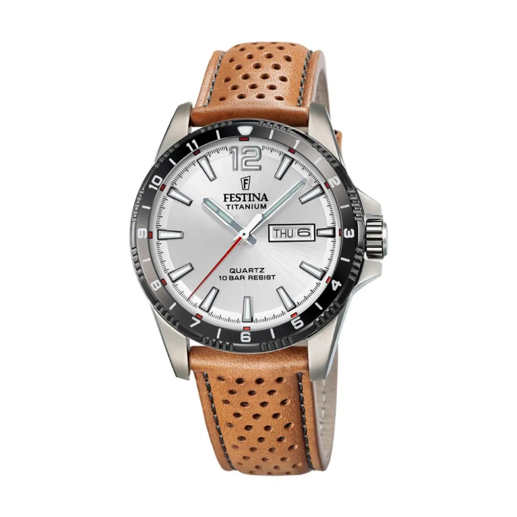 Festina Montre Cuir<Montre Homme Calendario Titanium - F20699-1 Bracelet Cuir Marron