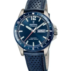 Festina Montre Cuir<Montre Homme Calendario Titanium - F20699-2 Bracelet Cuir Bleu Marine