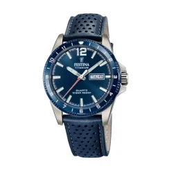 Festina Montre Cuir<Montre Homme Calendario Titanium - F20699-2 Bracelet Cuir Bleu Marine