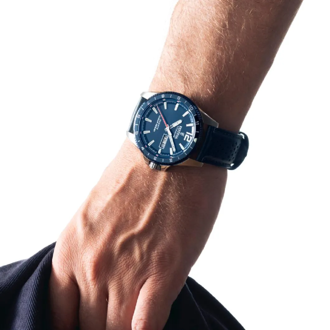 Festina Montre Cuir<Montre Homme Calendario Titanium - F20699-2 Bracelet Cuir Bleu Marine