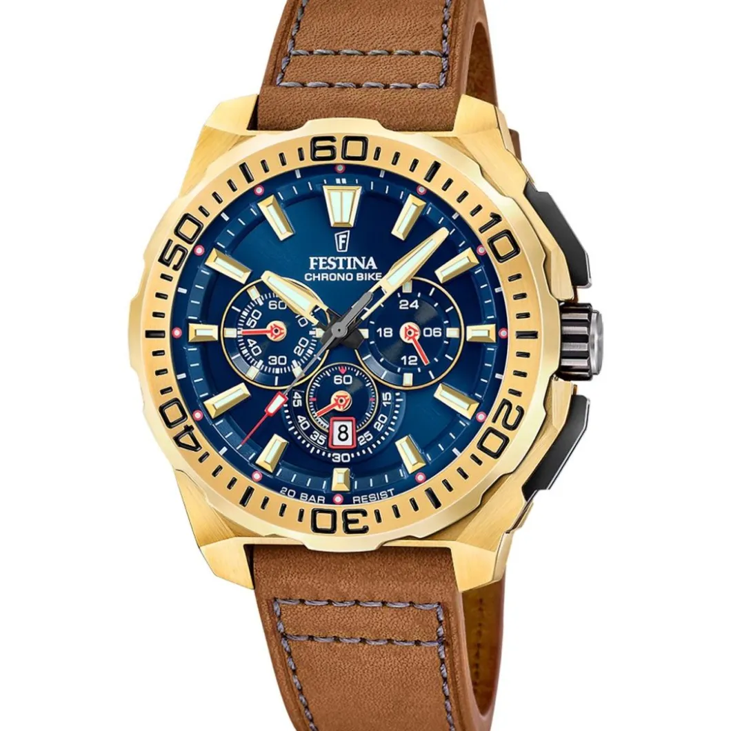 Festina Montre Cuir<Montre Homme Chrono Bike - F20728-1 Bracelet Cuir Marron