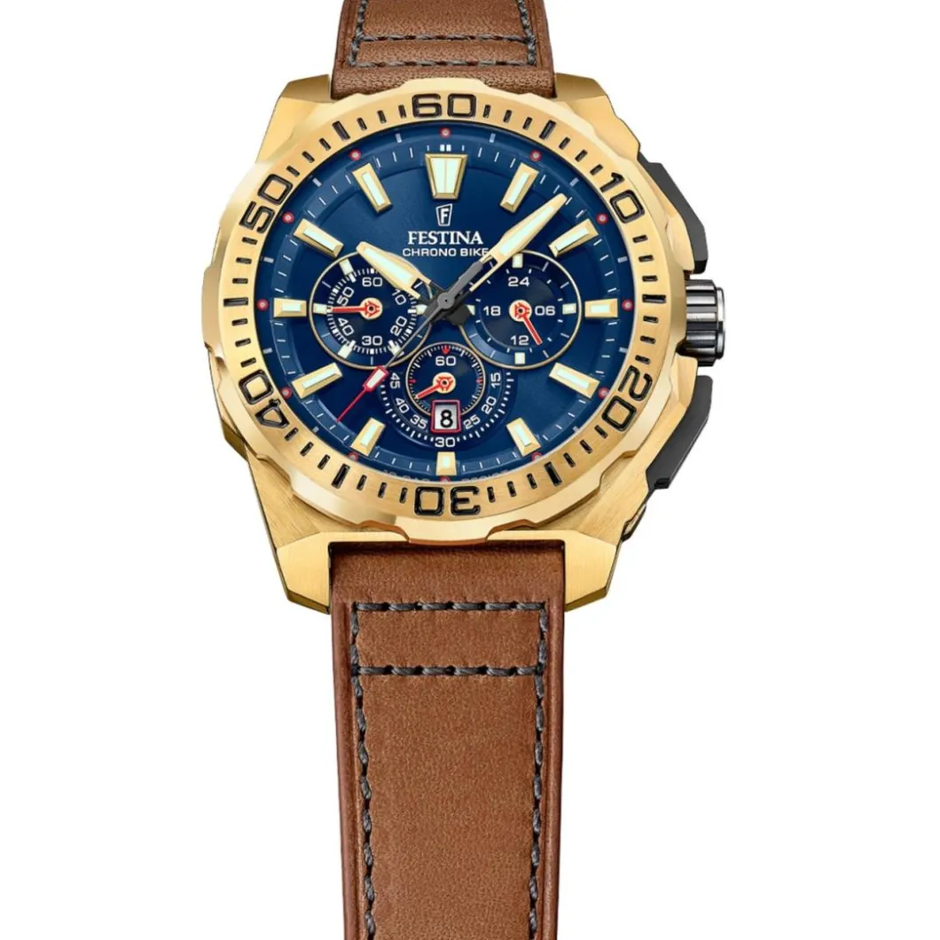 Festina Montre Cuir<Montre Homme Chrono Bike - F20728-1 Bracelet Cuir Marron