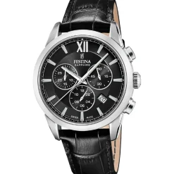 Festina Swiss Made Montre Cuir<Montre Homme Chrono - F20041-4 Bracelet Cuir Noir