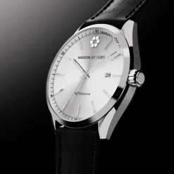 Maison Du Temps Montre Cuir<Montre Homme MTOmicron Silver Cuir Noir