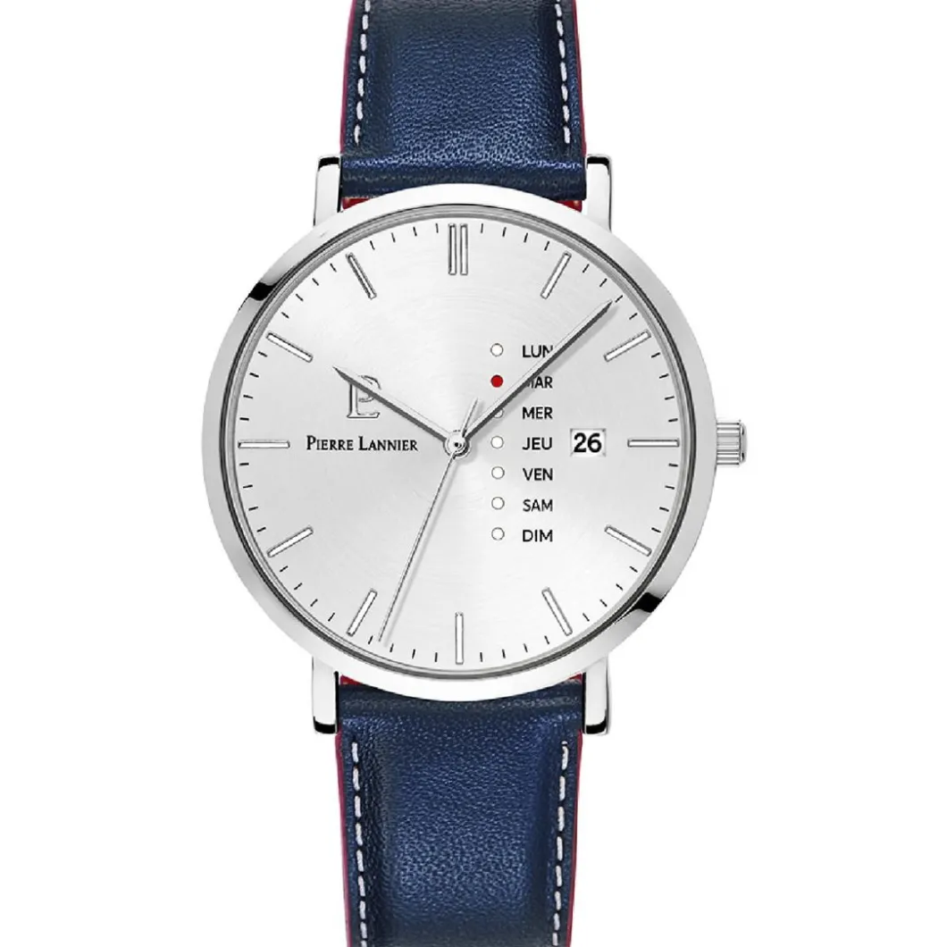 Pierre Lannier Montre Fabriquée En France|Montre Cuir<Montre Homme Data - 242D126 Bracelet Cuir Bleu