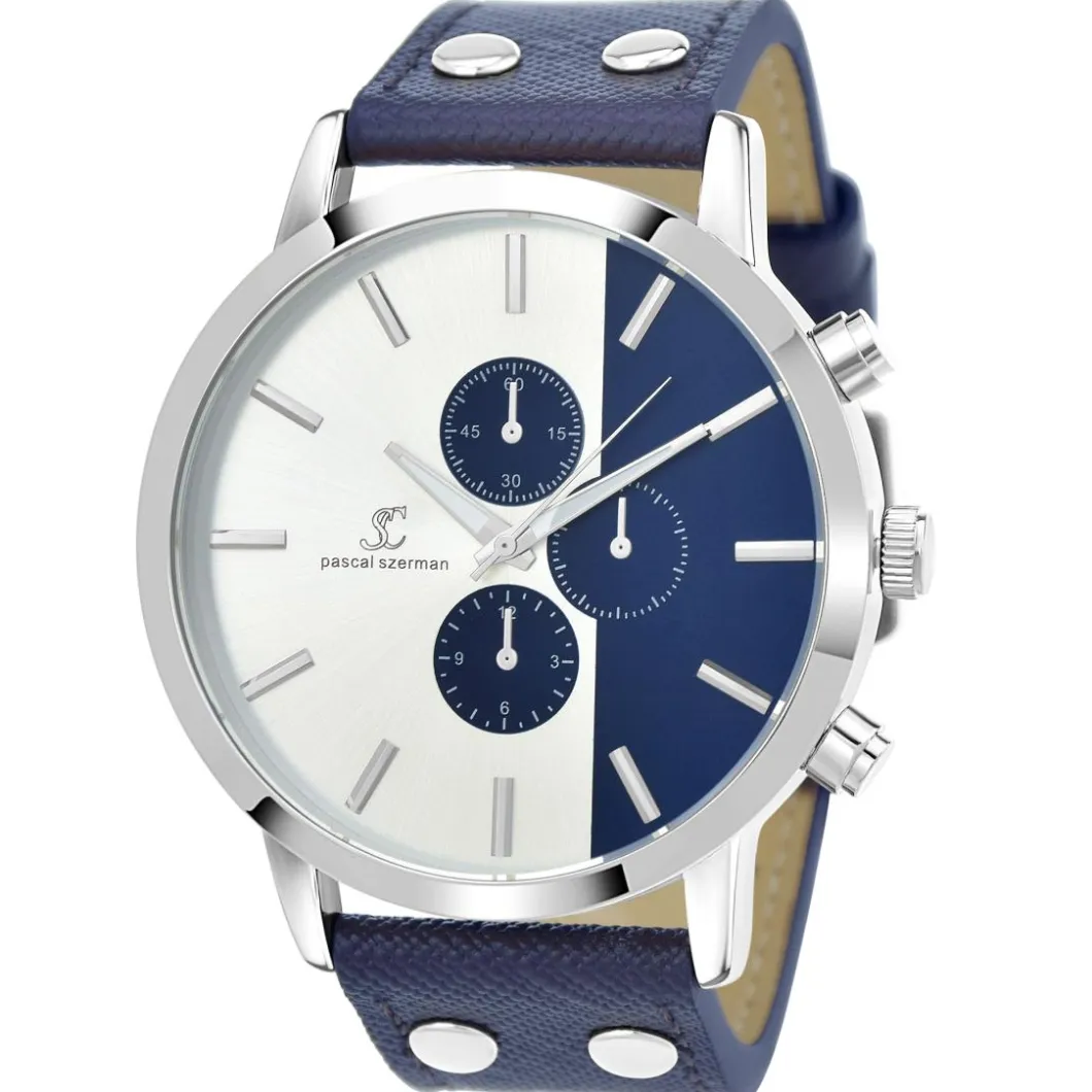 So Charm Montres Montre Cuir<Montre homme quartz bleu MH259 par Pascal Szerman