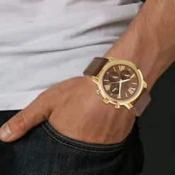 So Charm Montres Montre Cuir<Montre homme quartz dorée et cuir marron MH289 par Pascal Szerman