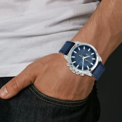 So Charm Montres Montre Cuir<Montre homme quartz MH308-BLEU par Pascal Szerman acier et cuir bleu