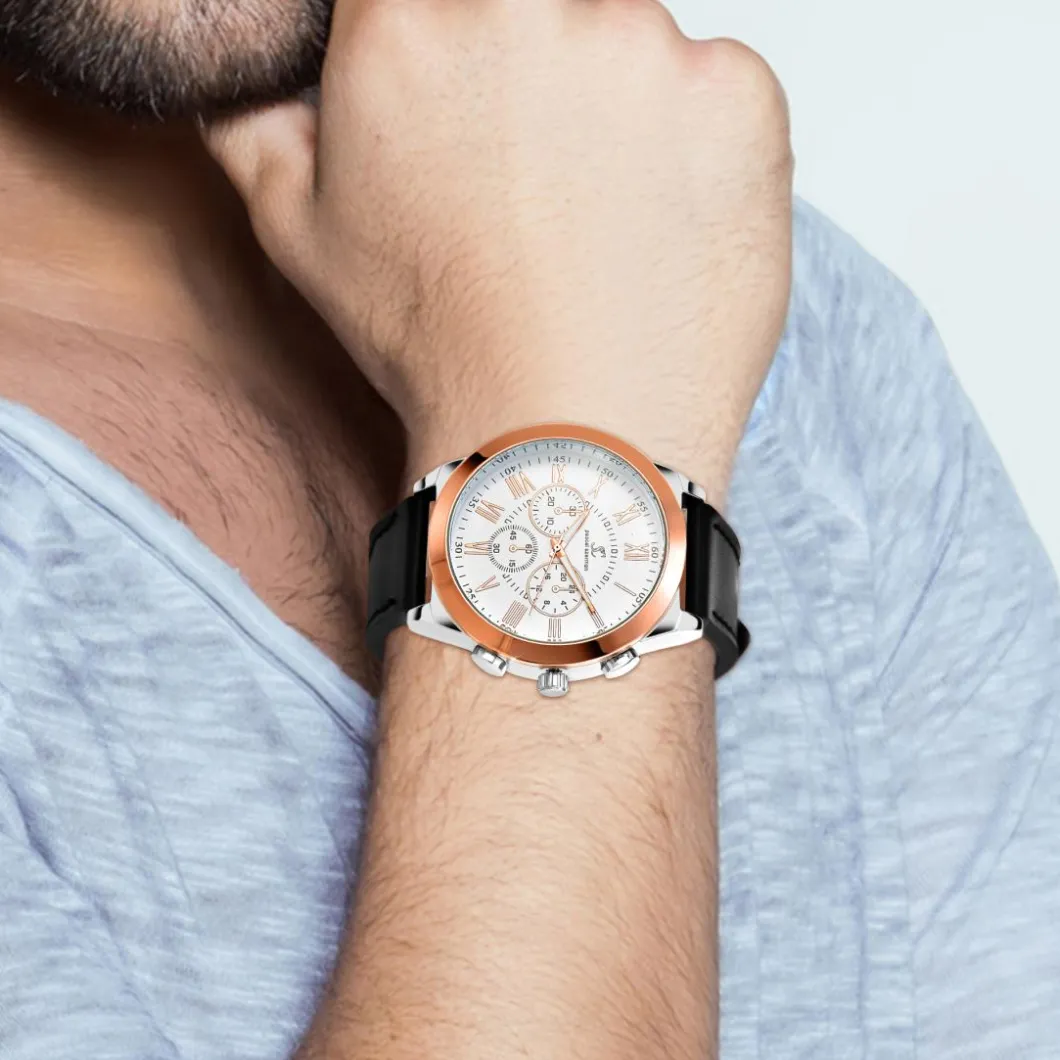 So Charm Montres Montre Cuir<Montre homme quartz par Pascal Szerman dorée rose fond blanc
