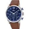 Lotus Montre Cuir<Montre L18689-1 - CHRONO Dateur,Chronographe Acier Argenté Cuir Marron Cadran Bleu Homme