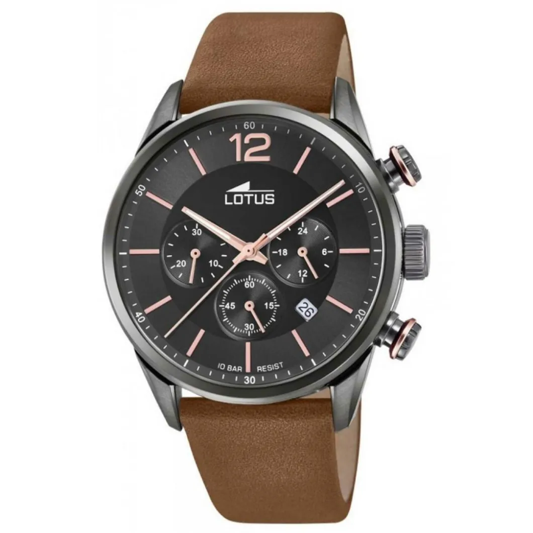 Lotus Montre Cuir<Montre L18687-2 - CHRONO Dateur,Chronographe Cuir Marron Cadran Noir Homme