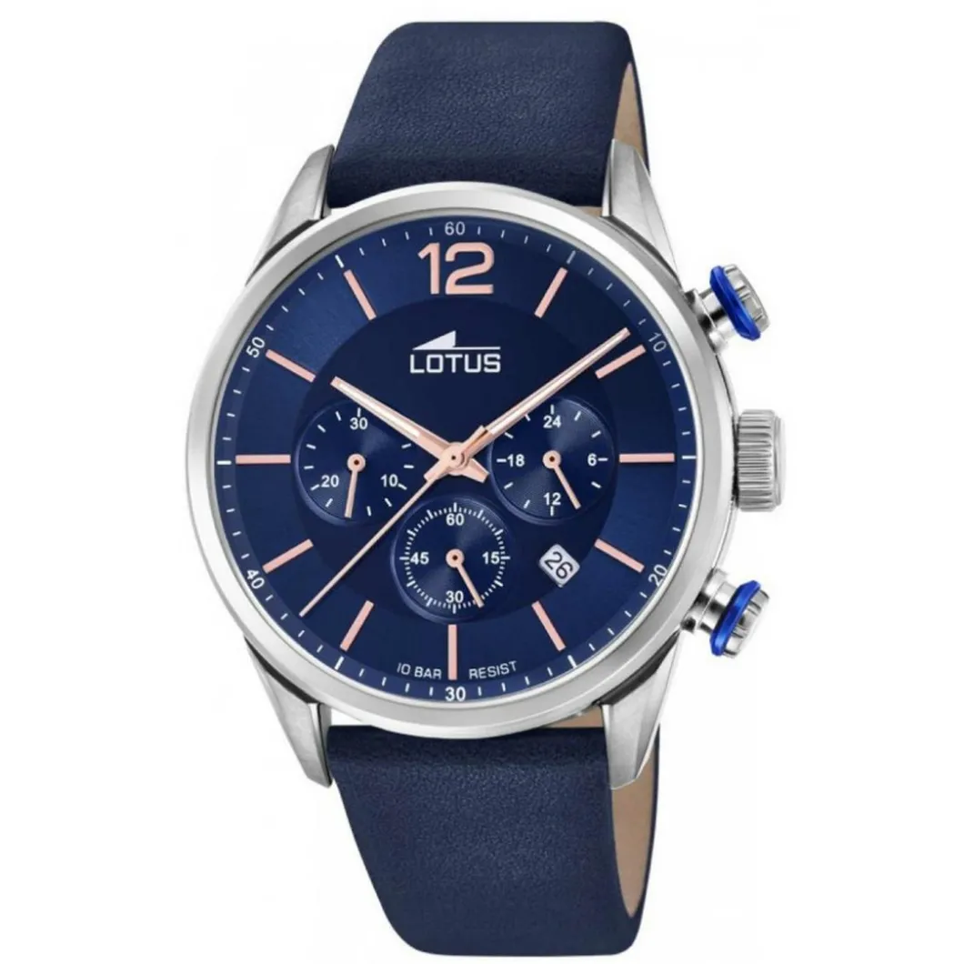 Lotus Montre Cuir<Montre L18689-2 - CHRONO Dateur,Chronographe Acier Argenté Cuir Bleu Homme
