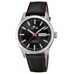 Lotus Montre Cuir<Montre L18671-4 - CLASSIQUE Dateur Boîtier Acier Argenté Bracelet Cuir Noir Homme