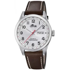 Lotus Montre Cuir<Montre L18671-1 - CLASSIQUE Dateur Boîtier Acier Argenté Bracelet Cuir Marron Homme