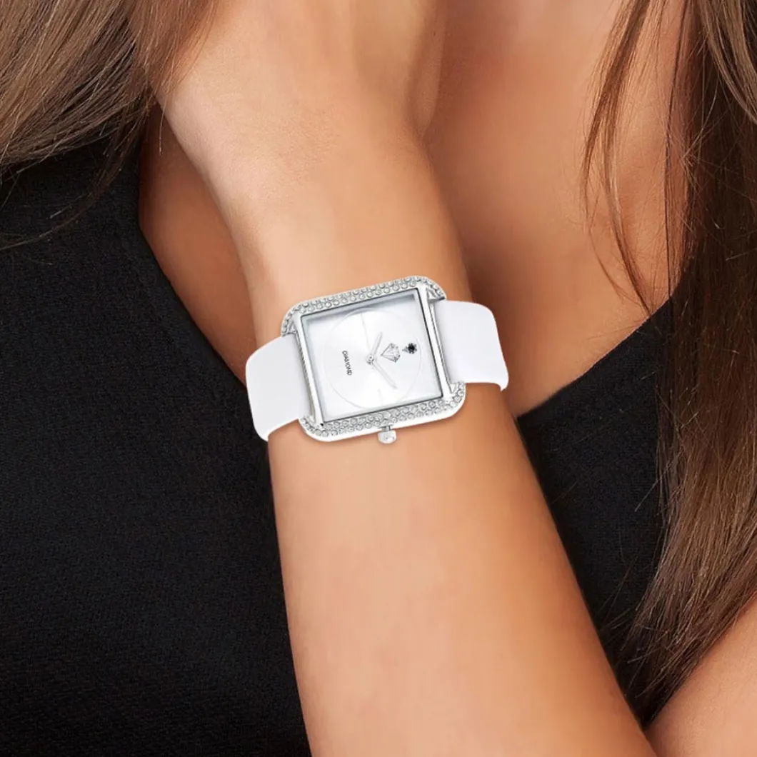 So Charm Montres Montre Cuir<Montre Marwa blanche ornée d'un véritable diamant noir et de 72 Cristaux scintillants