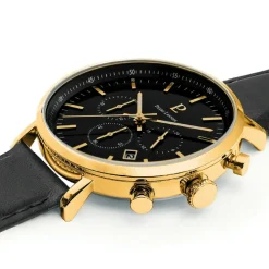 Pierre Lannier Montre Cuir<Montre Baron Doré Cuir Noir Homme