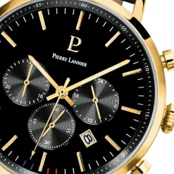 Pierre Lannier Montre Cuir<Montre Baron Doré Cuir Noir Homme