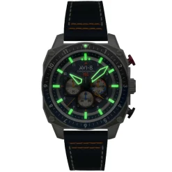 Avi-8 Montre Cuir<Montre pour homme Hawker Hunter Dual Time Chrono AV-4100-02 avec bracelet en cuir bleu