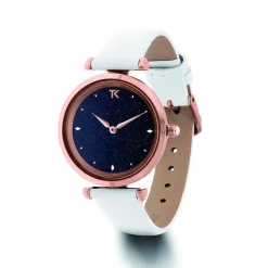 Trendy Kiss Montre Cuir<Montre TRG10122-01 - Héméra Cuir Blanc Boitier Acier Doré Rose Cadran Ciel Noir Femme